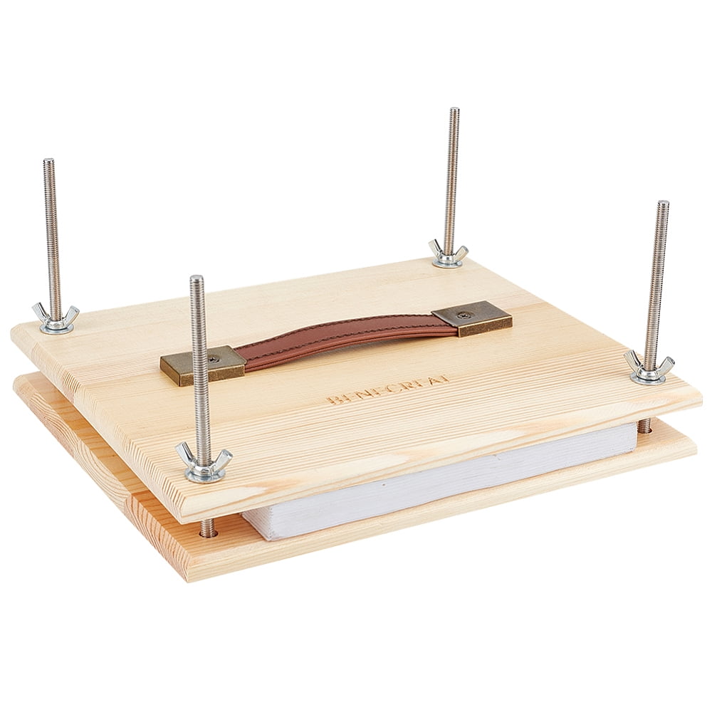 Rectangle Wood PU Imitation Leather Portable Book Press Bookbinding Tool for Handmade Paper Press with Zinc Alloy Clasps Blanched Almond