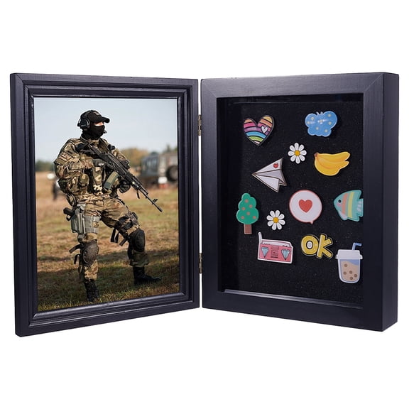 Rectangle Wood Photo Frame Badge Display Storage Black 276x226x66mm