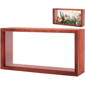 Rectangle Wood Shadow Box Frames Desk Display Cases with Double-sided Acrylic Clear Window Saddle Brown 130x260x60mm