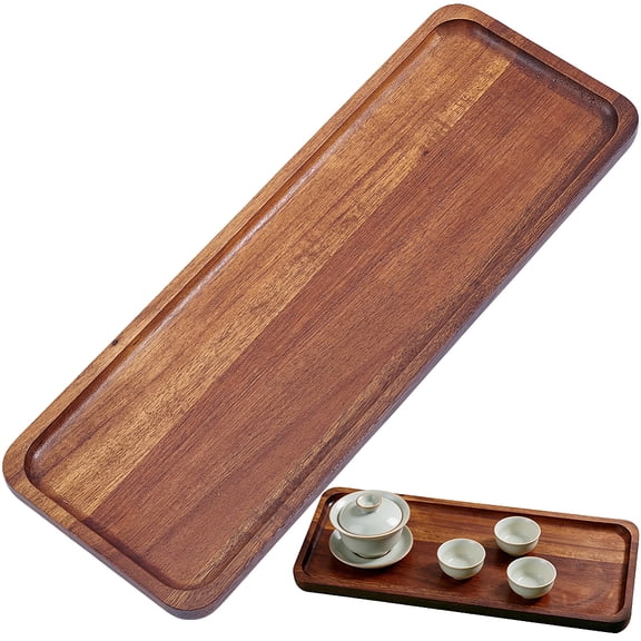 Rectangle Wood Tea Serving Tray for Tea Coffee Coconut Brown 290x105x15mm Inner Diameter: 279x93mm