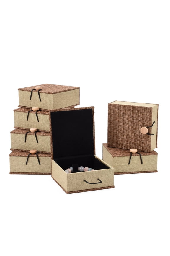Rectangle Wooden Bracelet boxes with Burlap and Velvet Camel 10.4x10x5.2cm