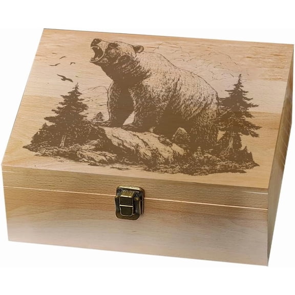 Rectangle Wooden Memory Keepsake Boxes with Lids for Anniversary Wedding Memory Birthday Valentines Day Bear 24.5x19.5x10.3cm for DIY