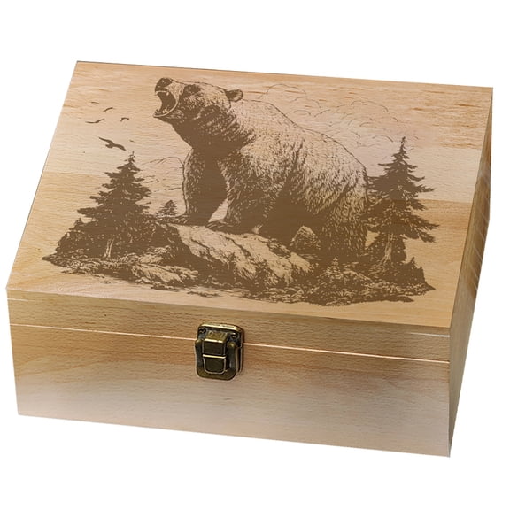 Rectangle Wooden Memory Keepsake Boxes with Lids for Anniversary Wedding Memory Birthday Valentines Day Bear 24.5x19.5x10.3cm
