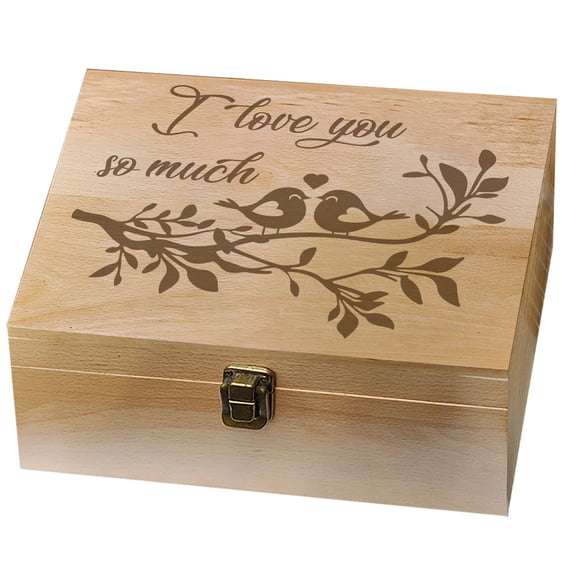 Rectangle Wooden Memory Keepsake Boxes with Lids for Anniversary Wedding Memory Birthday Valentines Day Bird 24.5x19.5x10.3cm