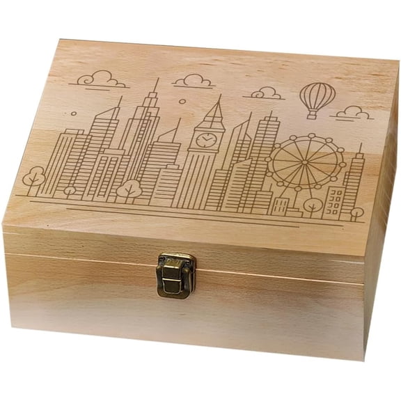 Rectangle Wooden Memory Keepsake Boxes with Lids for Anniversary Wedding Memory Birthday Valentines Day Building 24.5x19.5x10.3cm for DIY