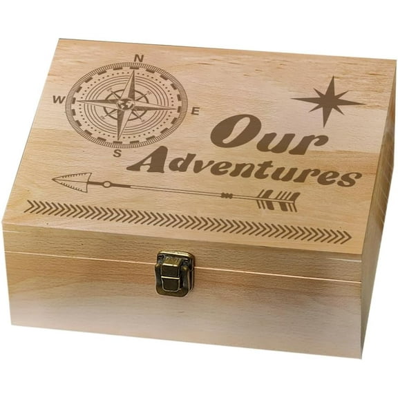 Rectangle Wooden Memory Keepsake Boxes with Lids for Anniversary Wedding Memory Birthday Valentines Day Compass 24.5x19.5x10.3cm