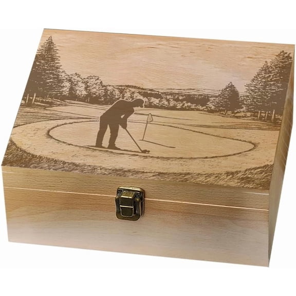 Rectangle Wooden Memory Keepsake Boxes with Lids for Anniversary Wedding Memory Birthday Valentines Day Golf 24.5x19.5x10.3cm