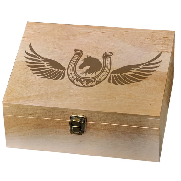 Rectangle Wooden Memory Keepsake Boxes with Lids for Anniversary Wedding Memory Birthday Valentines Day Horseshoe 24.5x19.5x10.3cm