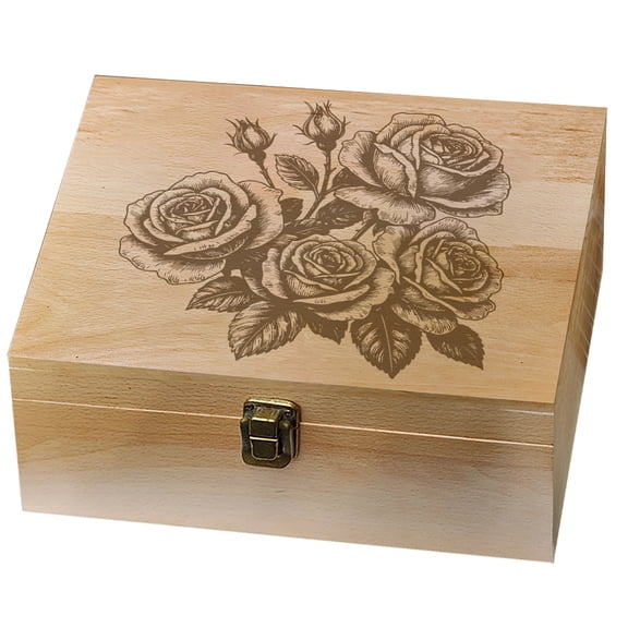 Rectangle Wooden Memory Keepsake Boxes with Lids for Anniversary Wedding Memory Birthday Valentines Day June Rose 24.5x19.5x10.3cm