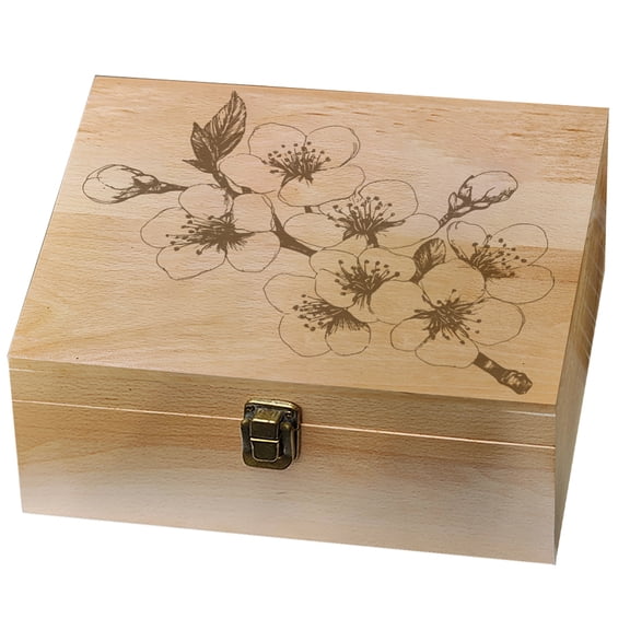 Rectangle Wooden Memory Keepsake Boxes with Lids for Anniversary Wedding Memory Birthday Valentines Day March Cherry Blossom
