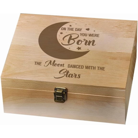Rectangle Wooden Memory Keepsake Boxes with Lids for Anniversary Wedding Memory Birthday Valentines Day Moon 24.5x19.5x10.3cm Multi-color