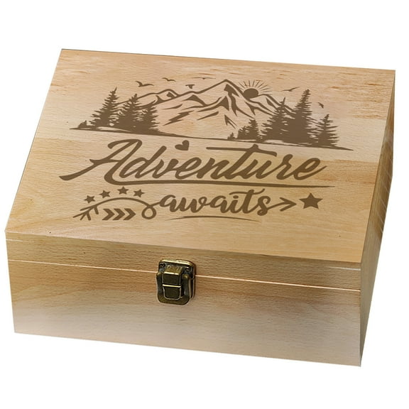 Rectangle Wooden Memory Keepsake Boxes with Lids for Anniversary Wedding Memory Birthday Valentines Day Mountain 24.5x19.5x10.3cm 1pc
