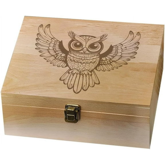 Rectangle Wooden Memory Keepsake Boxes with Lids for Anniversary Wedding Memory Birthday Valentines Day Owl 24.5x19.5x10.3cm