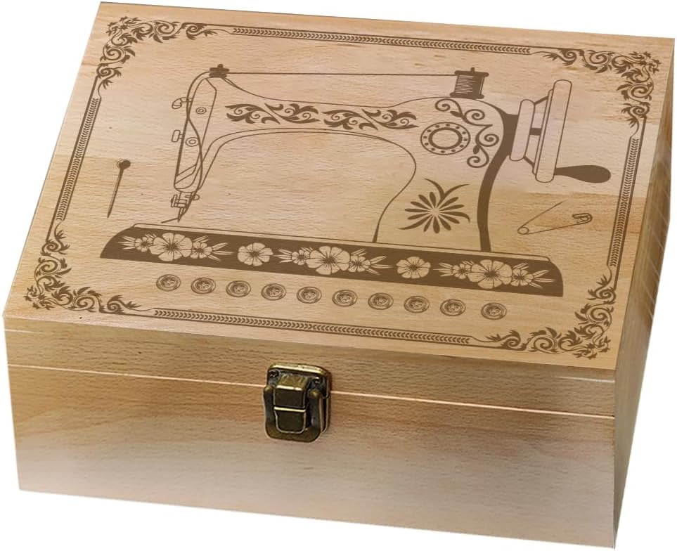 Rectangle Wooden Memory Keepsake Boxes with Lids for Anniversary Wedding Memory Birthday Valentines Day Sewing Machine 24.5x19.5x10.3cm