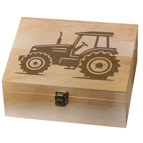 Rectangle Wooden Memory Keepsake Boxes with Lids for Anniversary Wedding Memory Birthday Valentines Day Tractor 24.5x19.5x10.3cm