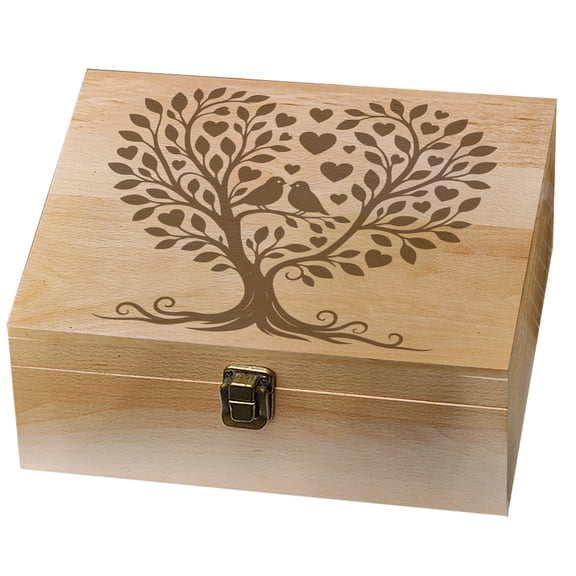 Rectangle Wooden Memory Keepsake Boxes with Lids for Anniversary Wedding Memory Birthday Valentines Day Tree 24.5x19.5x10.3cm for making