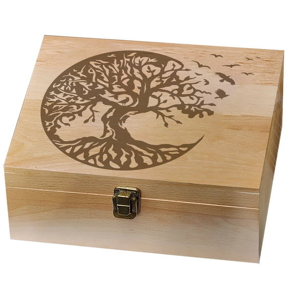 Rectangle Wooden Memory Keepsake Boxes with Lids for Anniversary Wedding Memory Birthday Valentines Day Tree 24.5x19.5x10.3cm