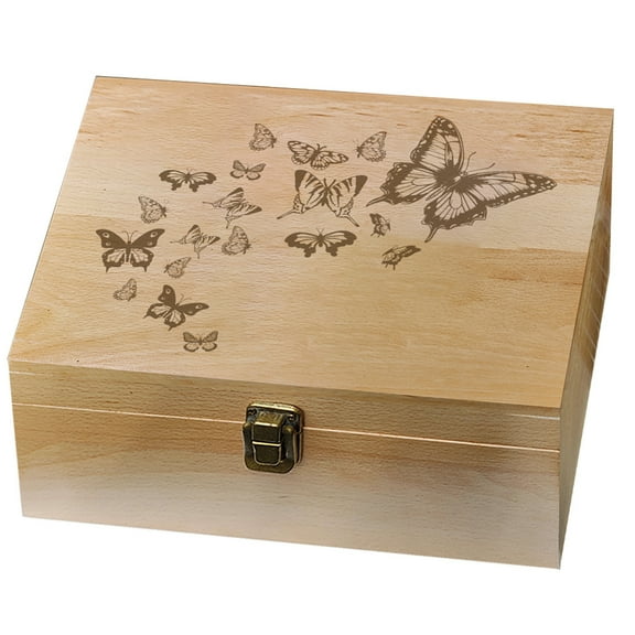 Rectangle Wooden Memory Keepsake boxes with Lids for Anniversary Wedding Memory Birthday Valentines Day Butterfly 24.5x19.5x10.3cm Wood