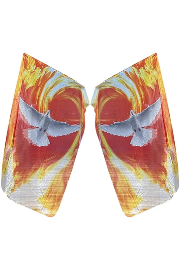 Rectangle Worship Flags 2pcs White Pigeons Print Chiffon Scarf Poi Ribbon with Flexible Pole Practice Performance Praise Dance Church