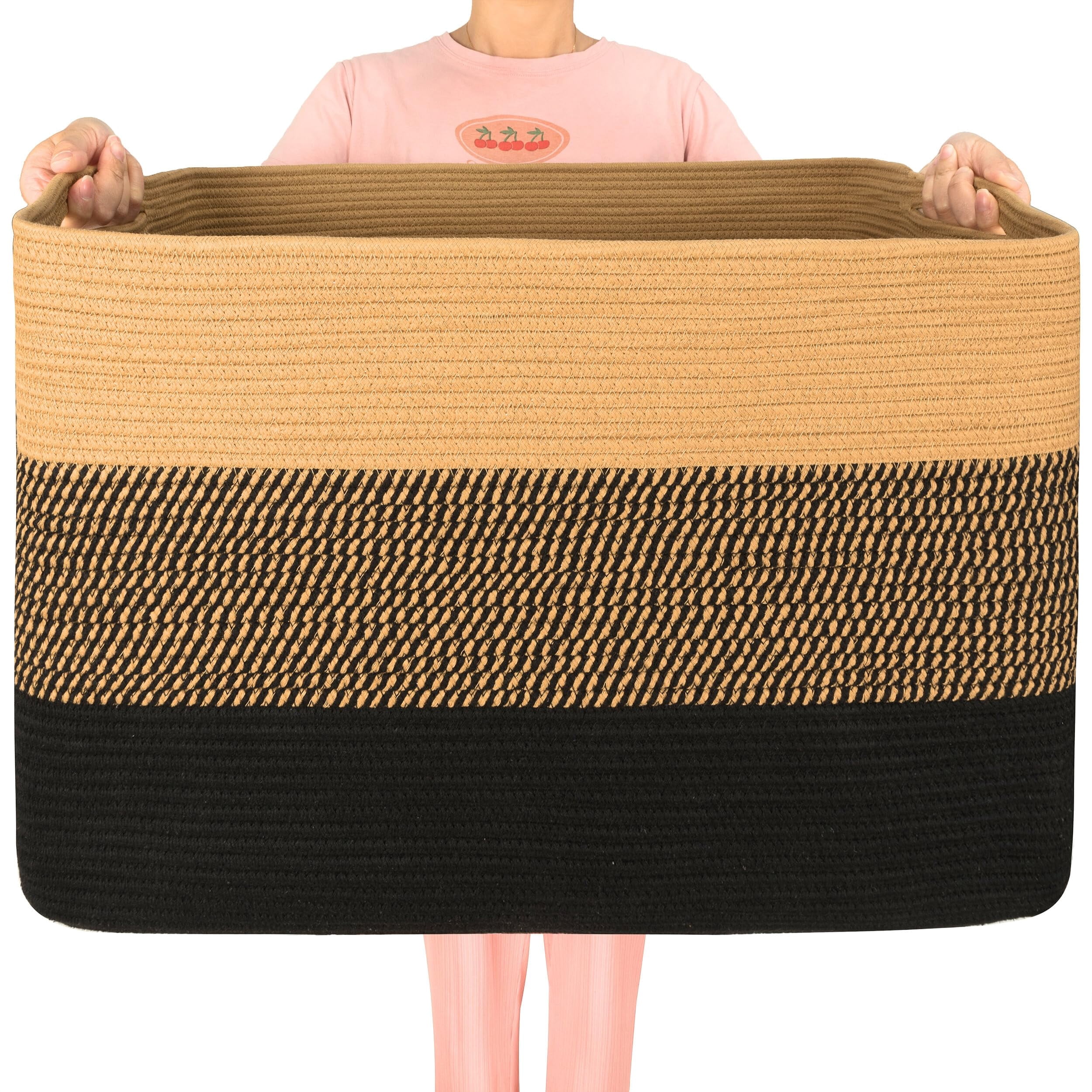 Rectangle Woven Storage Basket Black Jute 112L For Laundry, Towels, Blankets And Pet Toys