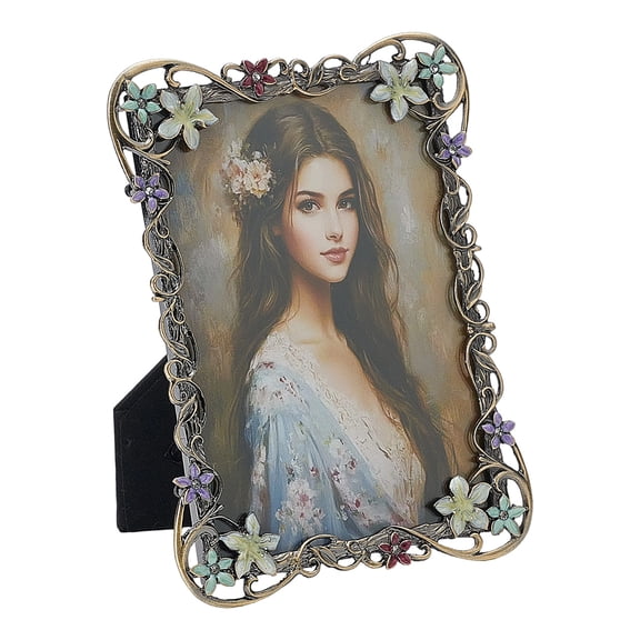 Rectangle Zinc Alloy Enamel Photo Frame Stand with Glass Rhinestone for Home Table Decor Bronze 202x153x15mm