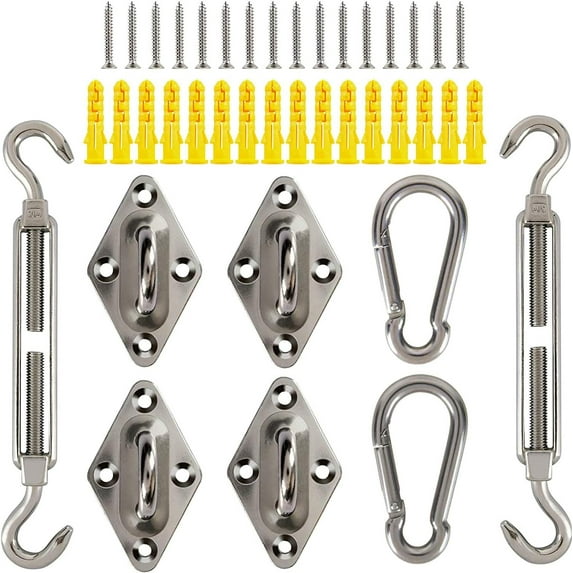 Rectangle and Square Sun Shade Sails 304 Stainless Steel Hardware Installation Kit 8 inch for Outdoor, 8-11'' Adjustable, 24 Pcs B