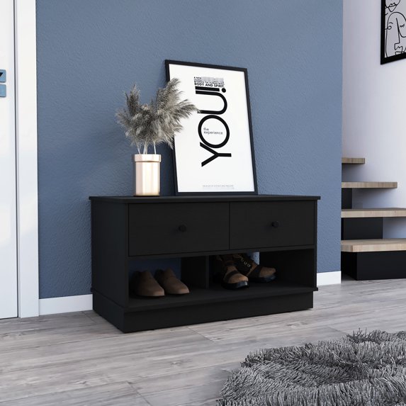 Rectangle storage bench with metal rails | Use it to showcase books and keep items organized at home