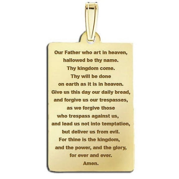 Rectangle with "Lords Prayer" Block Pendant - 3/4 Inch X 1-1/4 Inch - 14K Yellow Gold
