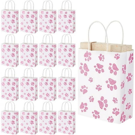Rectangle with Paw Print Pattern Paper Storage Bags with Handle Packaging Bags Flamingo 15.8x8x21.5cm