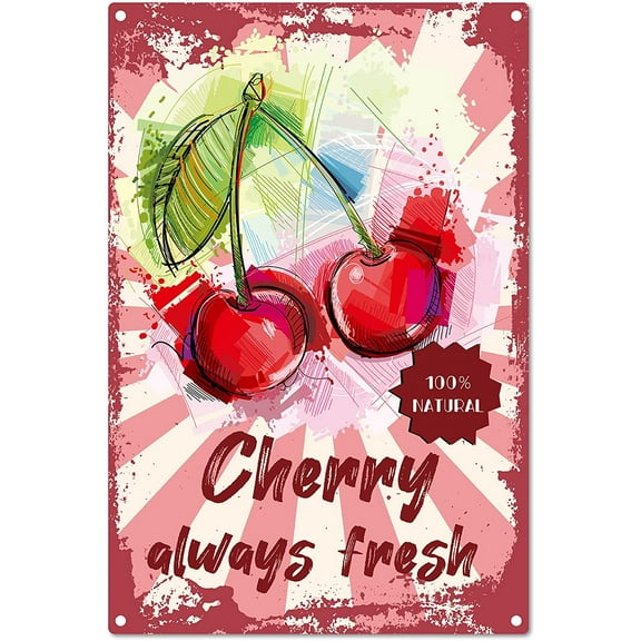 Rectangle with Word Vintage Metal Iron Sign Poster for Home Wall Decoration Cherry Pattern 200x300x2.2mm