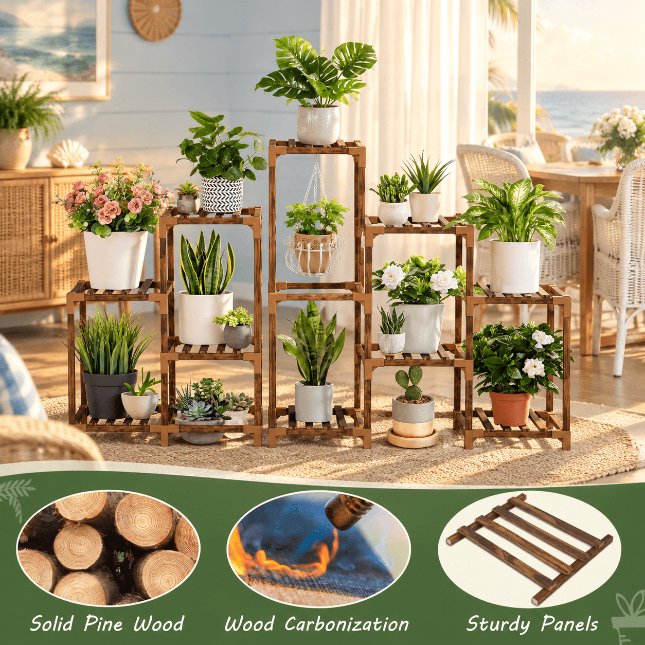 Rectangular Decorative Stand Rectangular 10 Tiered Solid Wood Plant Stand Indoor Outdoor Rack ...