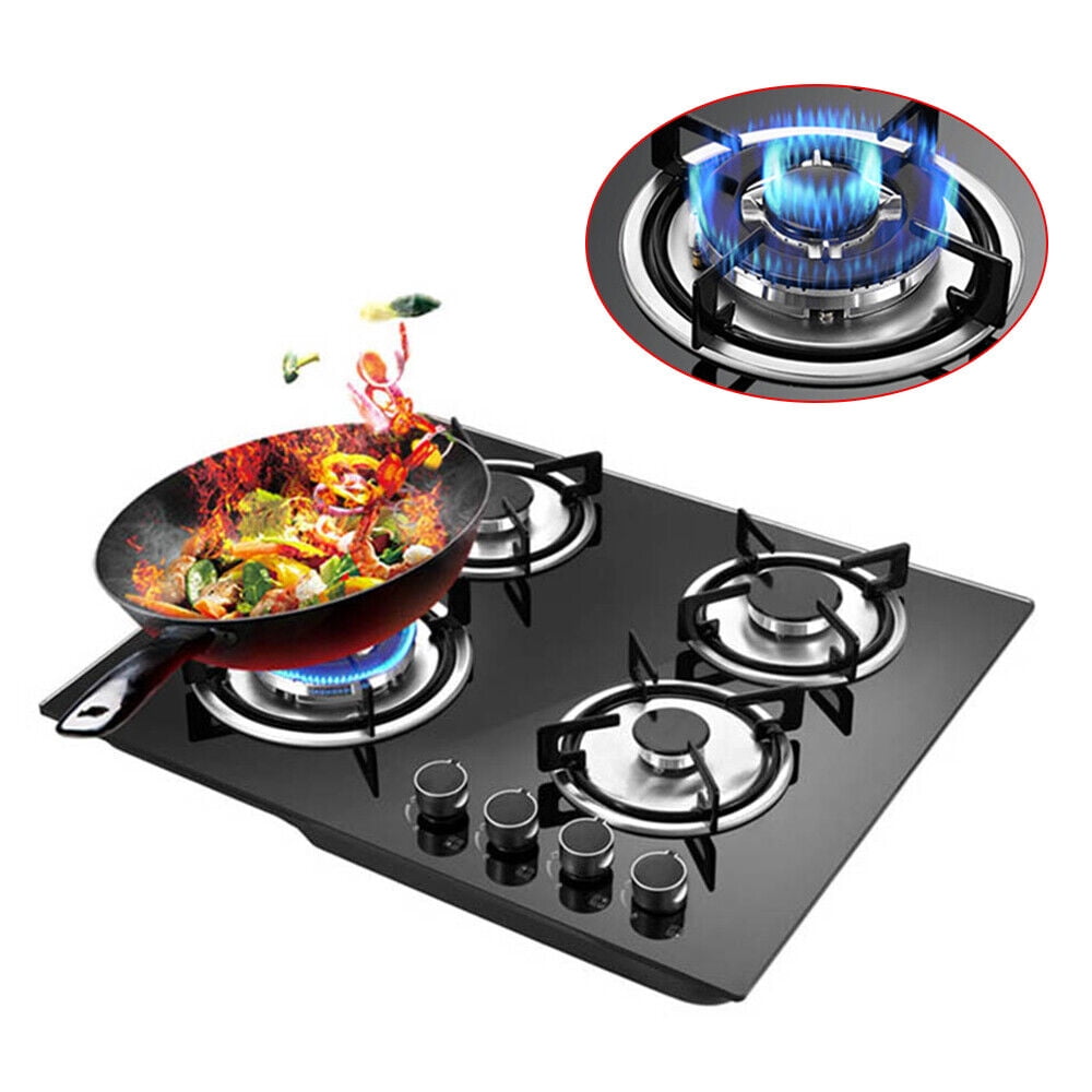 Rectangular 110V Black 4 Burner Gas Cooktops for Frying, Boiling, Stewing and Braising Cooking Surface(Total of 23*20 inches)