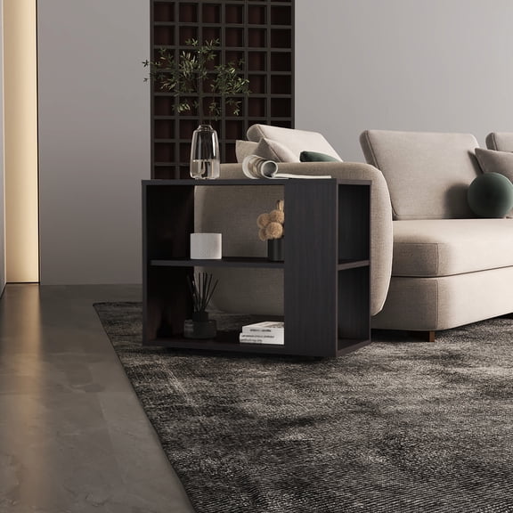 Rectangular 19.7" High Table With Two Shelves For Bedroom Modern Plant Stand Shelves, Black