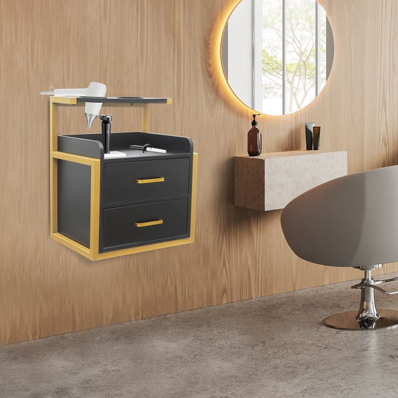 Rectangular 2 Drawers Modern Wall Cabinet Wall Mounted Salon Storage Cabinet