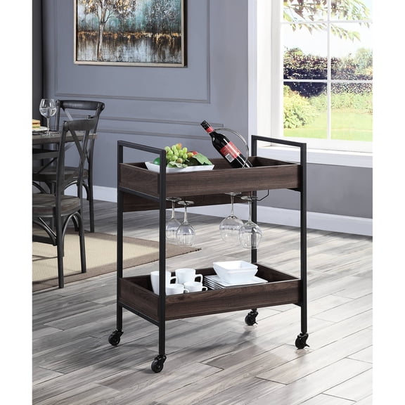 Serving Cart with 2 Tiers|Great for Buffet Setup|PU Paper Veneer Top and PVC Edge|Overcomes Small Space Challenges