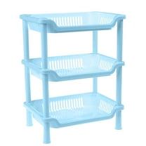 Rectangular 3-Tier Storage Shelf, Plastic Floor Standing Organizer Rack for Bathroom & Kitchen, Multi-Purpose Storage with Stable Base Design