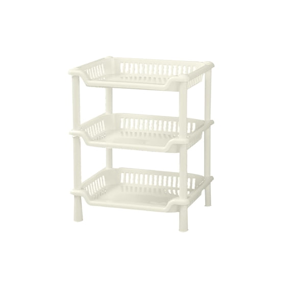 Rectangular 3-tier Storage Shelf Plastic Organizer Rack for Bathroom Kitchen Floor Standing Space-saving Storage Solution with Easy Assembly, UKHBMC | White