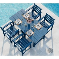 Eclife 4-Person Outdoor Dining Set with 6 Arm Chairs and Extendable HDPE Plywood Table, Blue