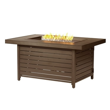Rectangular 48 in. x 36 in. Aluminum Propane Fire Pit Table, Glass Beads, Two Covers, Lid, 57,000 BTUs - N/A Brown