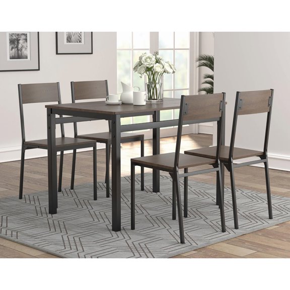 Rectangular 5-Piece Dining Set | For Dining in Style | Metal Frame and Wood-like Surface | Resolves Space Constraints