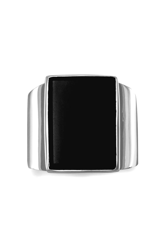 Rectangular 925 Sterling Silver Black Onyx Ring Stone 13mm X 18mm Tapers 18mm Down To 4mm Size 14 Ring for Women