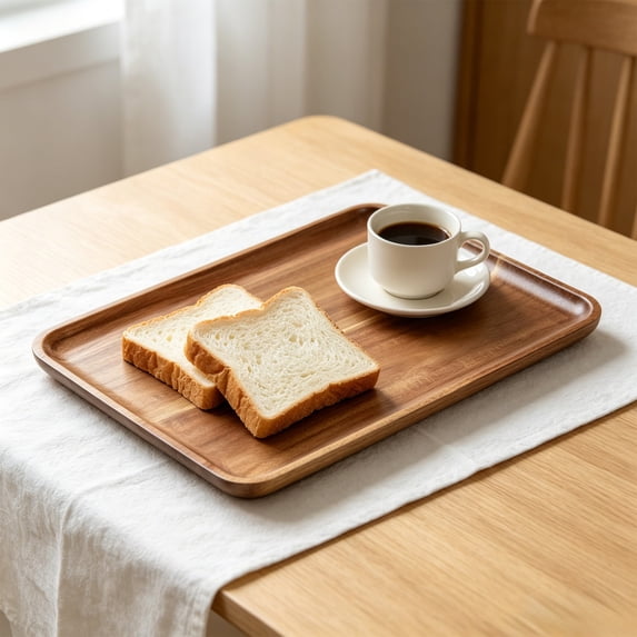 Rectangular Acacia Wood Serving Tray, 9.8x14in Natural Wood Decorative Platter for Tea Coffee Snack Fruit Breakfast Table Home Hotel Use