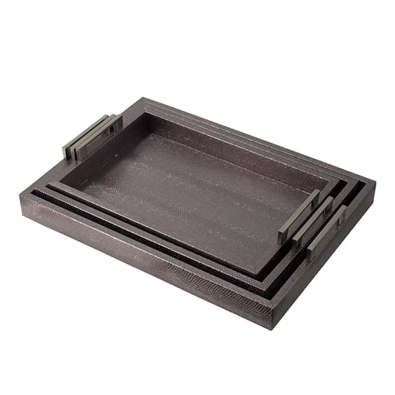 Rectangular Accent Nesting Tray Set of 3- Snake Print- Metal Handles- Black