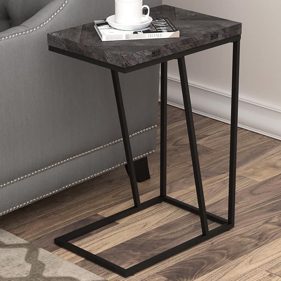 Rectangular Accent Table In Rustic Grey With Metal Construction For Style Modern Industrial-style Legs And Base