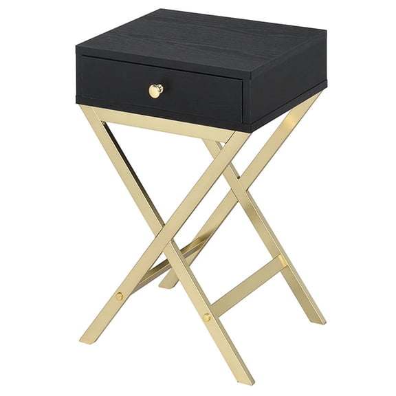 Rectangular Accent Table With Black And Brass Finish Drawer - Living Area Accents Decor Delight