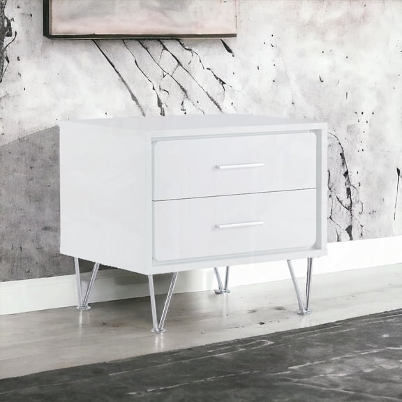 Rectangular Accent Table with 2 Drawers, Wooden Case-Frame & Chrome Metal Leg