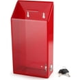 thumbnail image 1 of Rectangular Acrylic Donation Suggestion collection Box Pre Drilled Holes For Wall mounted Or Retail Countertop Tip Box with slant top 9.75 x 5 inches, Lock With set of keys Red, 1 of 5