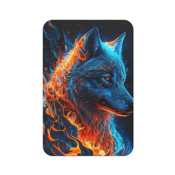 Rectangular Acrylic Fridge Magnet, Refrigerator Magnet with Strong Soft Magnetic Back for Office Lockers, Microwaves, Home, Blue Fire Flaming Wolf Cool