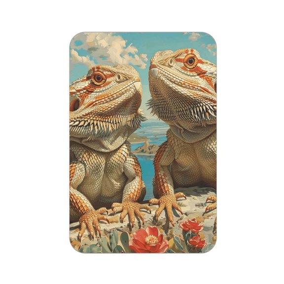 Rectangular Acrylic Fridge Magnet, Refrigerator Magnet with Strong Soft Magnetic Back for Office Lockers, Microwaves, Home, Retro Bearded Dragon Lizards