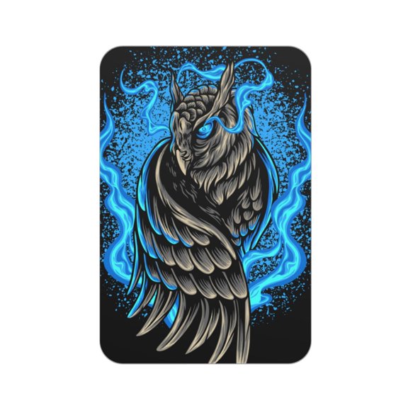 Rectangular Acrylic Fridge Magnet, Refrigerator Magnet with Strong Soft Magnetic Back for Office Lockers, Microwaves, Home, Owl Blue Flaming Fire